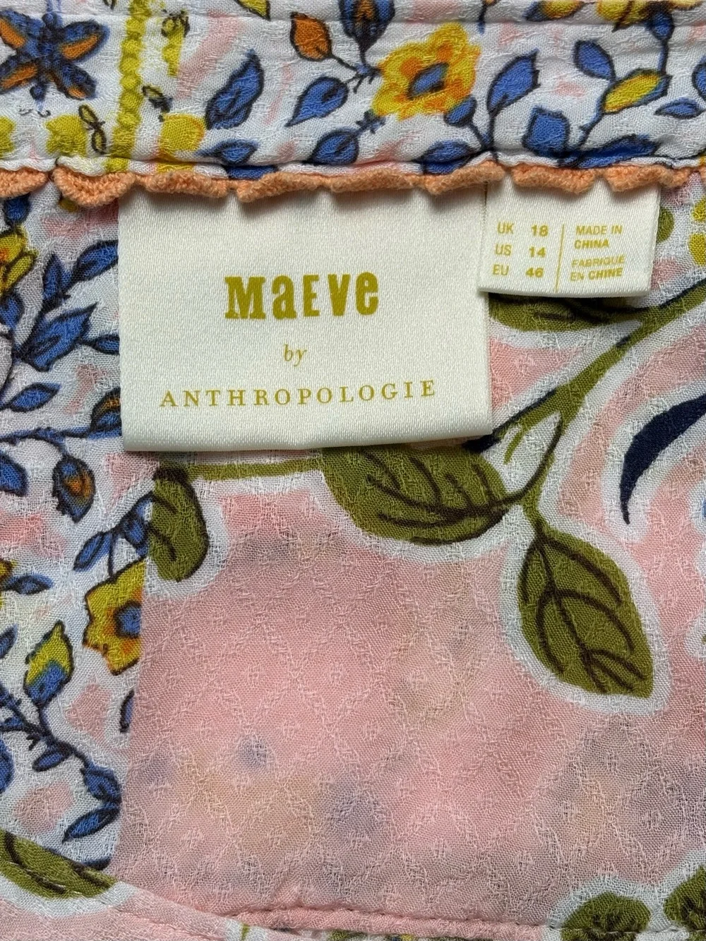 Anthropologie Maeve Boswell Patchwork Floral Blouse Size 14 - Picture 9 of 11